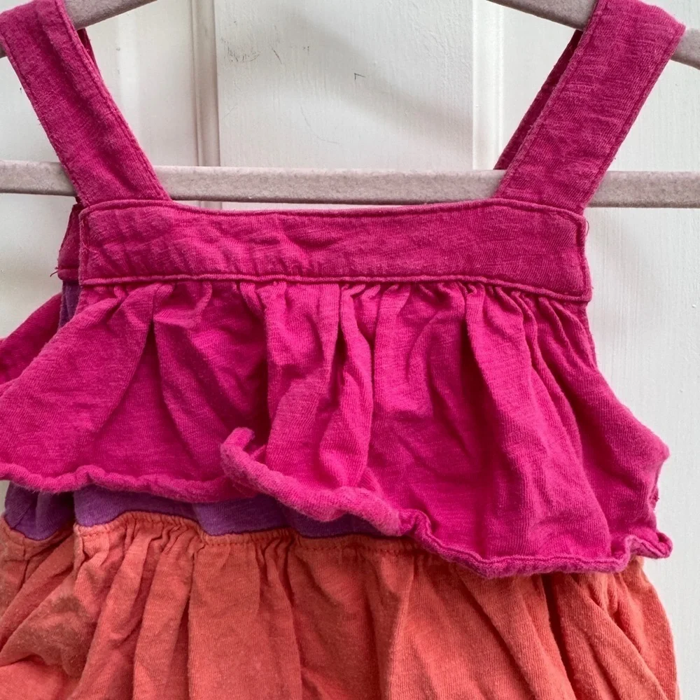 Baby Gap 2T Girls Pink Orange Purple Layered Ruffle Tank Top Sleeveless Dress